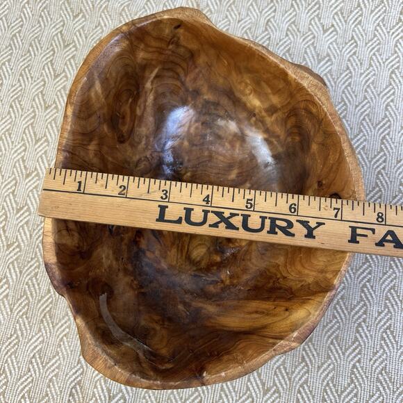 Burl Wood Hand Carved Bowl Rustic Natural Art Stamped CON2 Brown Approx 10" x 7" - Picture 9 of 13